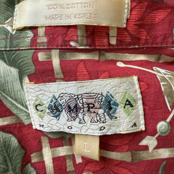 Vtg Campia Moda Hawaiian Aloha Shirt Sz Large Red Cotton Tropical Cocktail Print - Picture 3 of 9